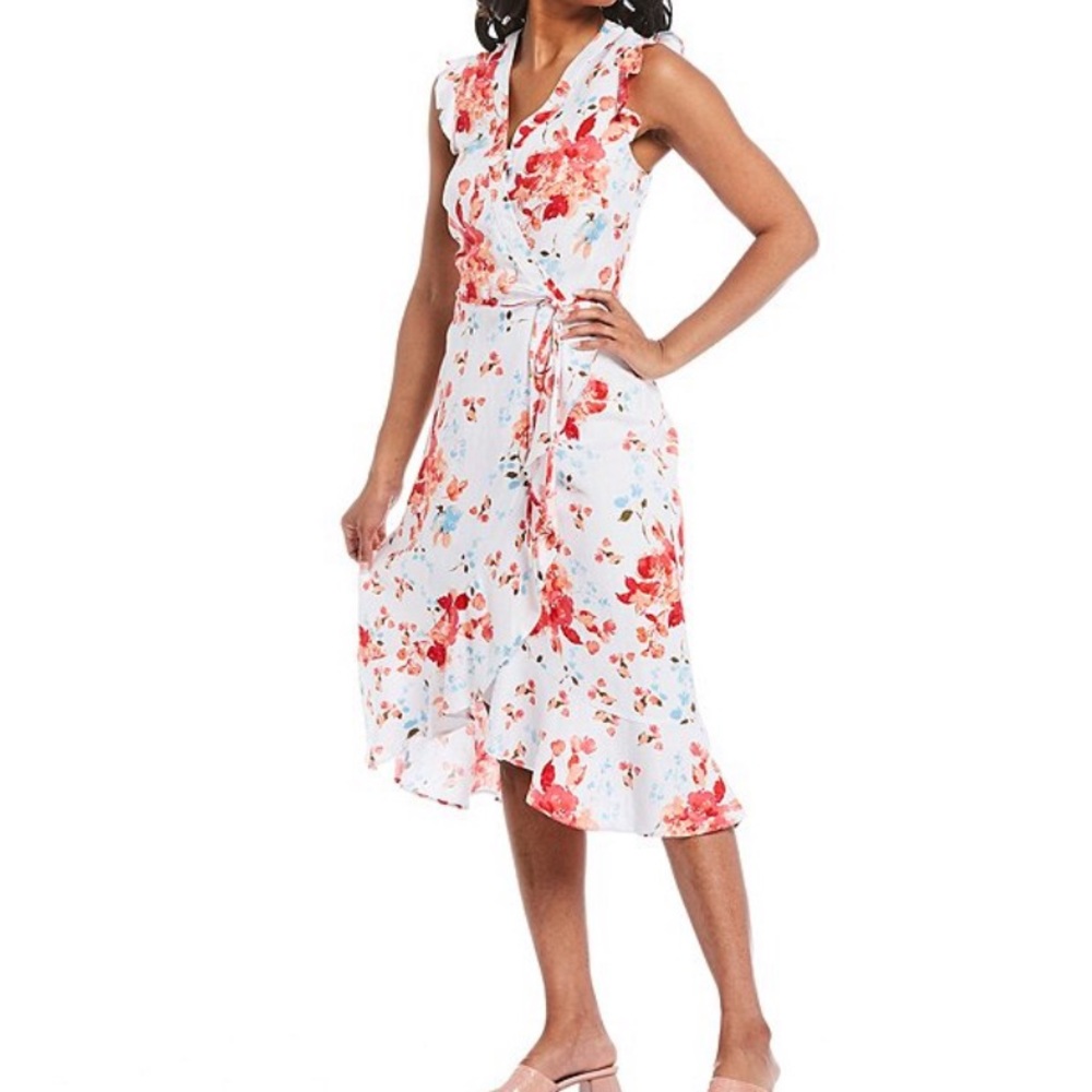 Karl Lagerfeld Paris Linen BlenD V Neck Wrap Dress